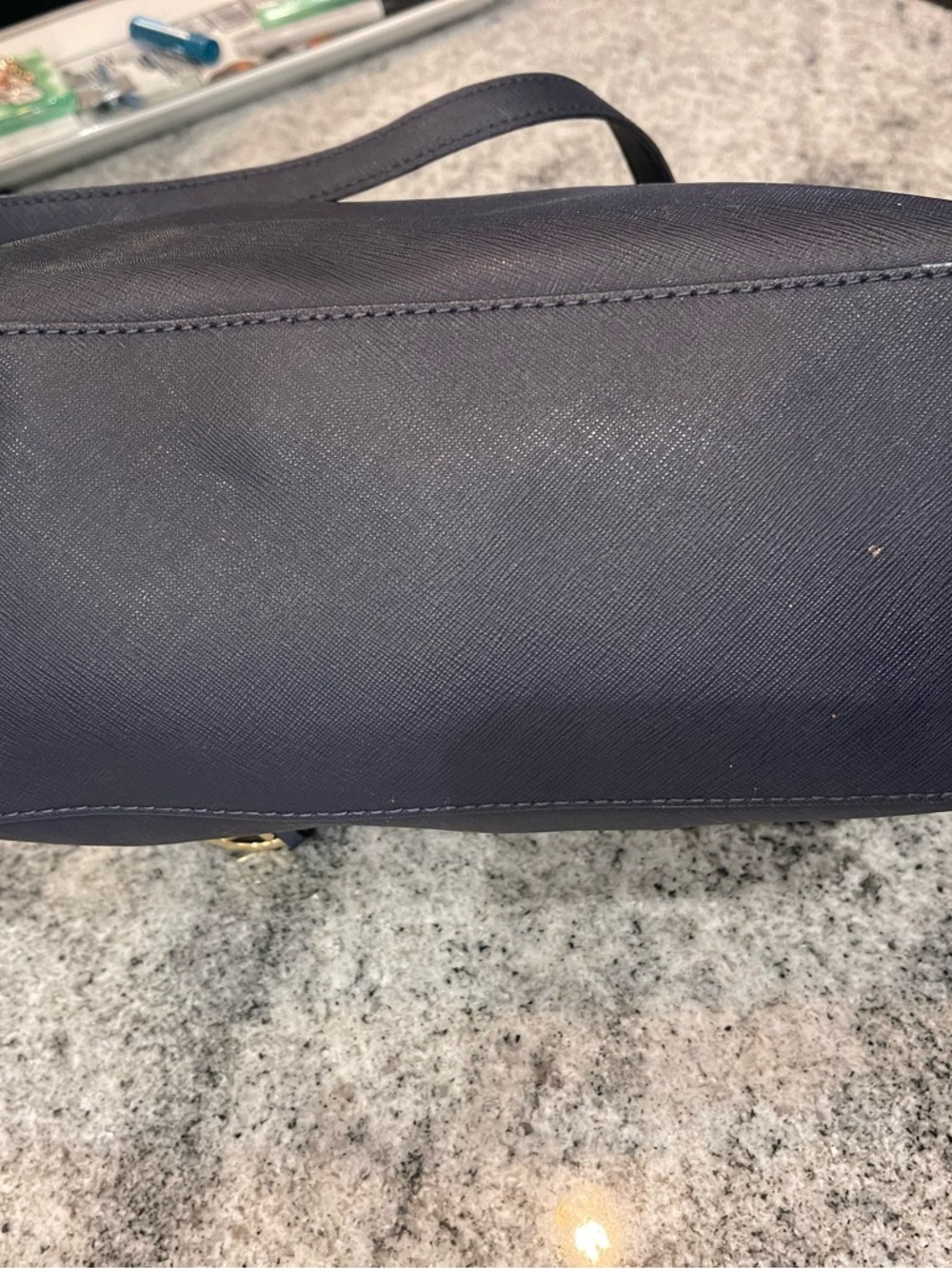 Michael Kors Navy Saffiano Tote with Gold Hardware - Picture 2 of 10